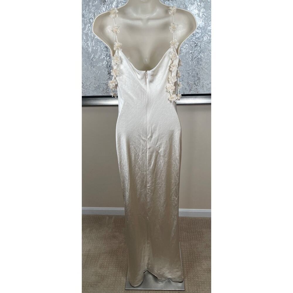 SELF-PORTRAIT Satin Flower Floral Champagne Off the Shoulder Maxi Dress Size 2 - Picture 11 of 13